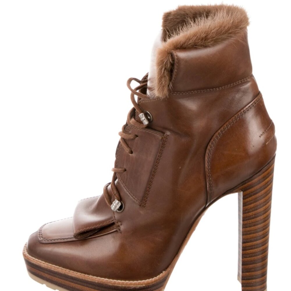 Bally Leather Fur Trim Lace-Up Boots‎